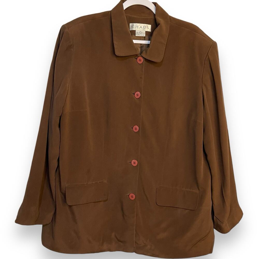 Chaus Silk Blazer Jacket Women's 20 Brown Button Front VTG Business Grunge Work